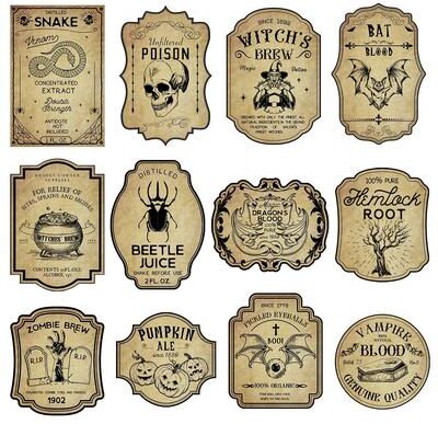 Uplift Treasures Vintage Halloween Gothic Wine Bottle Label Stickers mix Style 12pcs