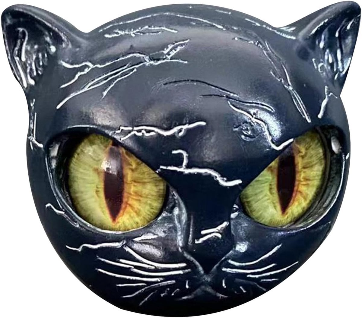 Handgemaakt zwart katten sculptuur met marmeren afwerking, Hoogte: 8 cm