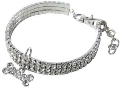 Uplift Picks Rhinestone Puppy Collar Adjustable Crystal Dog Necklace With Engraved Name Plate white m (25cm)