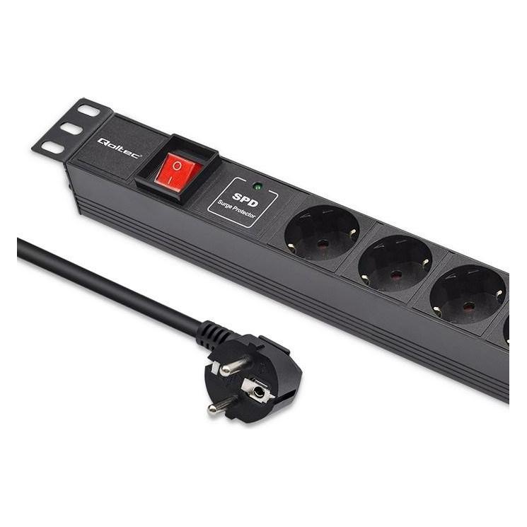 Qoltec Aluminium-PDU für 19" RACK | 1HE | 16A | 6xSCHUKO | 1 8 Mio. (54601)