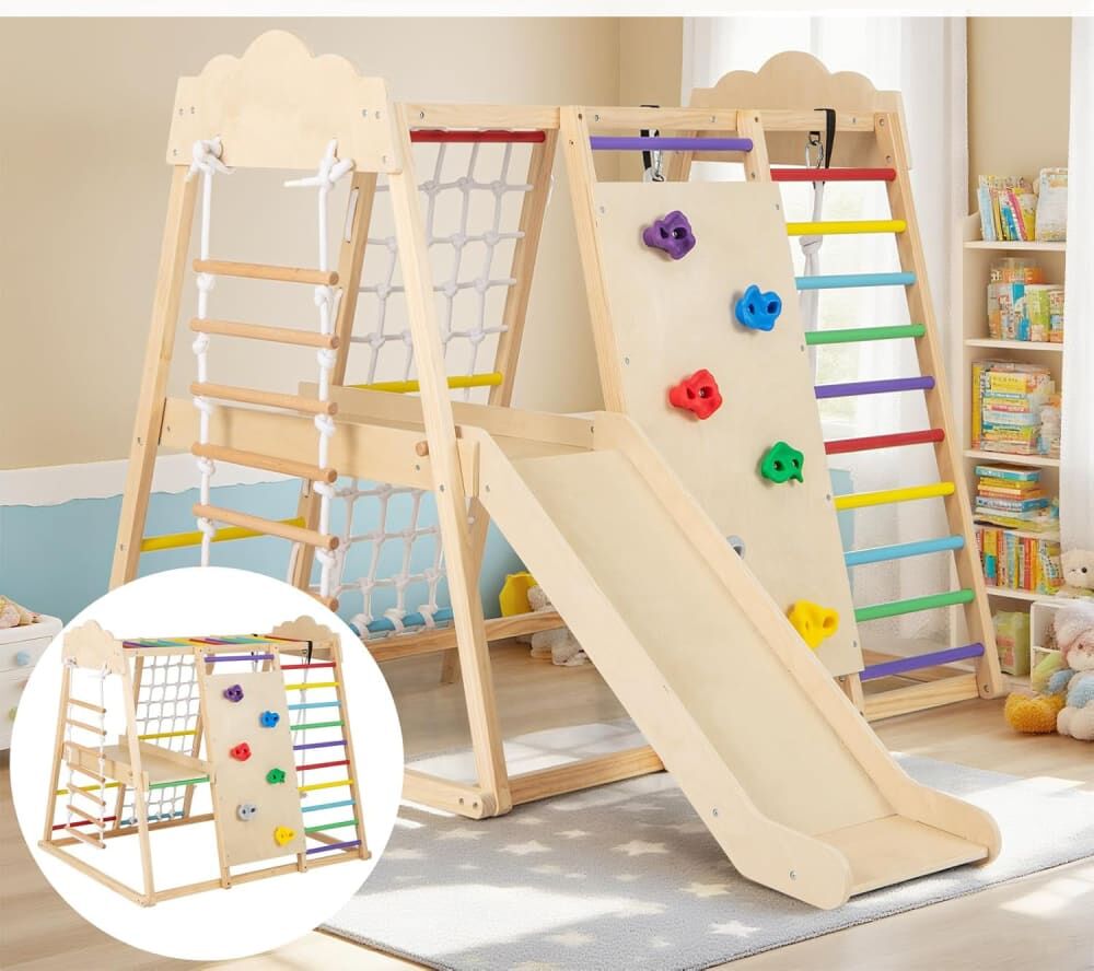 Giantex Escalade 8 en 1 montessori avec toboggan bois enfants multicolore Multicolore 140x126x110cm