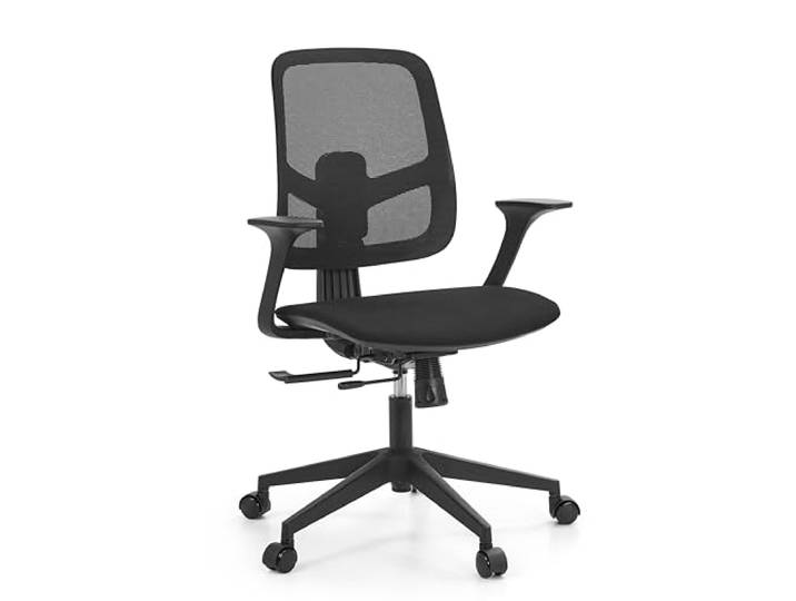 hjh OFFICE Ergonomischer Bürostuhl MALIO – Höhenverstellbare Rückenlehne, Sitztiefenverstellung, atmungsaktiver Netzstoff, Design-Armlehnen, Drehstuhl in Schwarz