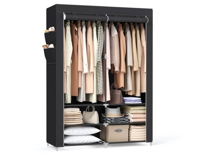 SONGMICS Stoffschrank, Kleiderschrank, 45 x 127 x 176 cm, 2 Hängefächer