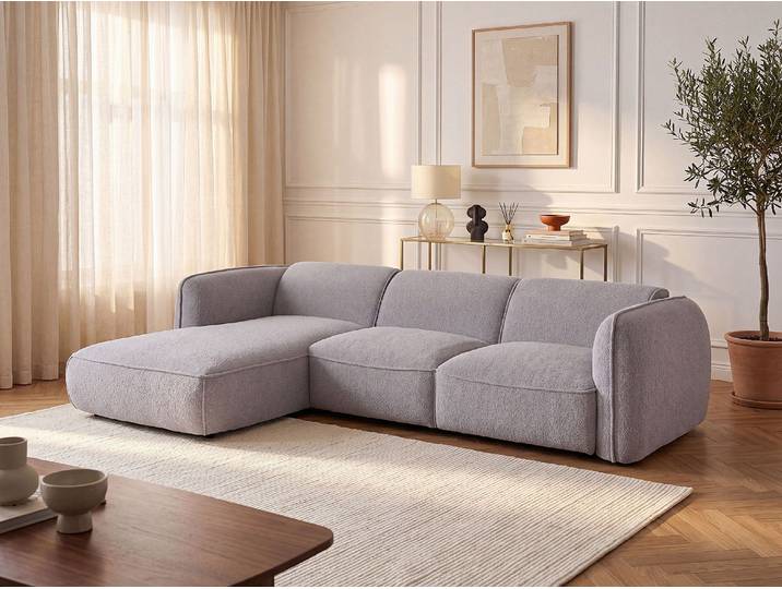 Ecksofa - Ecke links - aus hellgrauem Chenille CAMILIO