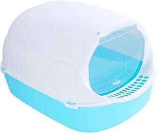 Uplift Essentials Semi Enclosed Cat Litter Box With Splash Guard And Cleaning Basin b Blue