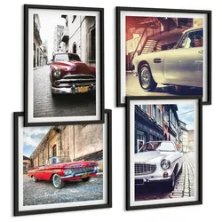 BILDER SET 4er Set - 50x50 cm & 40x60 cm Schwarzer Rahmen - Oldtimer in Städten