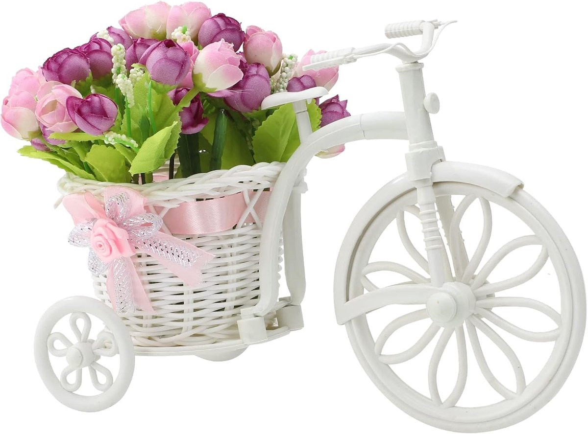 Paarse kunstmatige rozen voor decoratie in een fietsmand, 25 cm