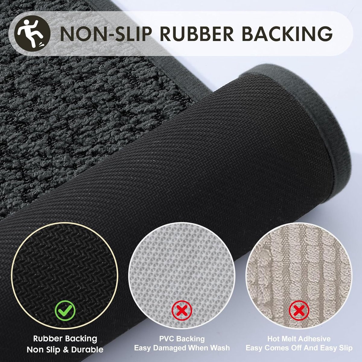 Donkergrijs badkamertapijt met antislip en dun profiel, 43 x 120 cm