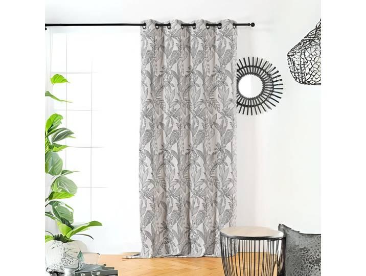 Rideau aux feuilles stylisées polyester/jacquard beige 140x260 cm