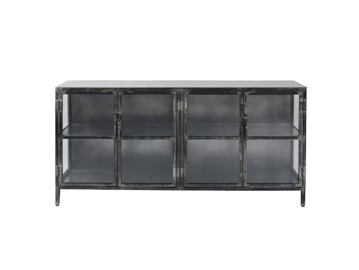 Buffet industriel vitré en métal vieilli et verre 4 portes l180cm