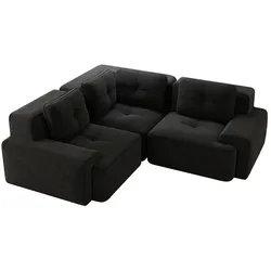 Merax 2-Sitzer Modulares Ecksofa, Cloud Sofa Cord rahmenlos, Lounge Sofa bodennah, mit breiten Armlehnen, Schwarz