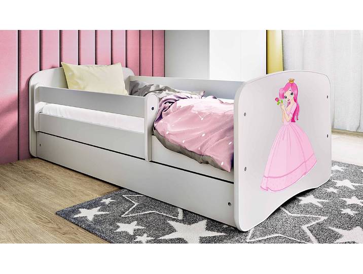 Lit simple Buyo - Princesse 80 x 160cm Avec sommier à lattes Blanc/Blanc