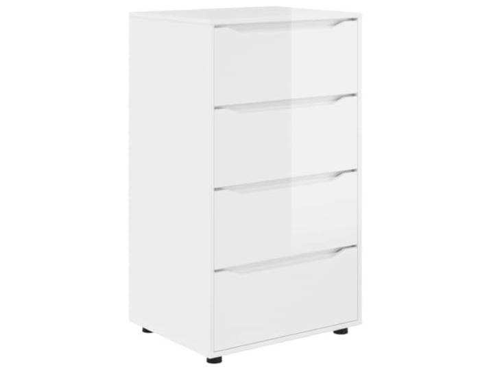 KUPTYERFG Kommode Hochglanz Weiß 60x48x105 cm mit 4 Schubladen Moderner Beistellschrank für Wohnzimmer und Schlafzimmer, höhenverstellbar mit stabilen Kunststoffsockeln.