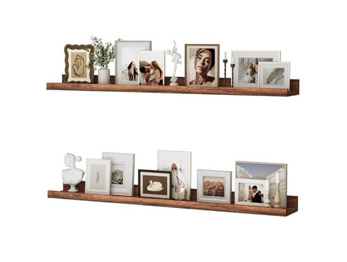 Lot de 2 étagères murales flottantes 90 cm en bois MDF Design industriel marron vintage pour cadres et décoration murale