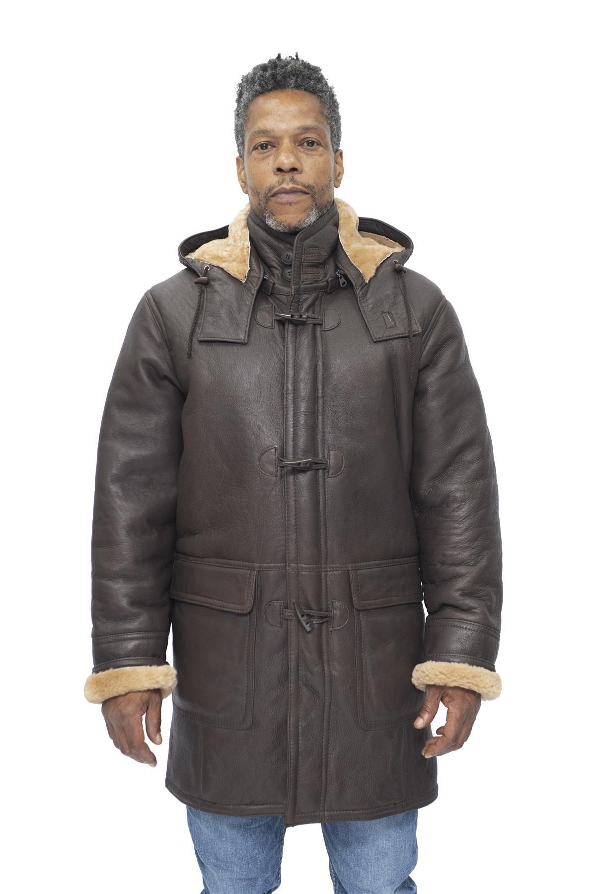 Herren-Dufflecoat aus Schafsleder mit Kapuze – Hanko
