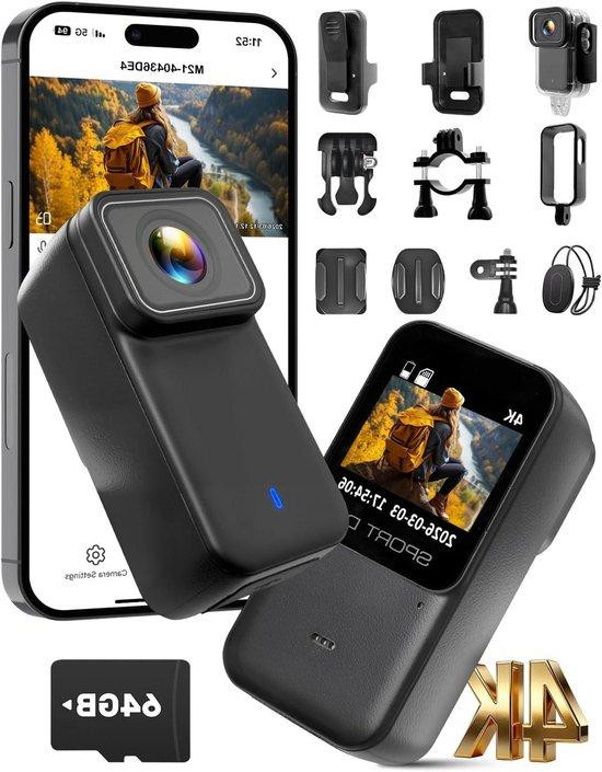 WAN Mini Actiecamera - Zwart - Waterdicht tot 30m - 64GB Opslag