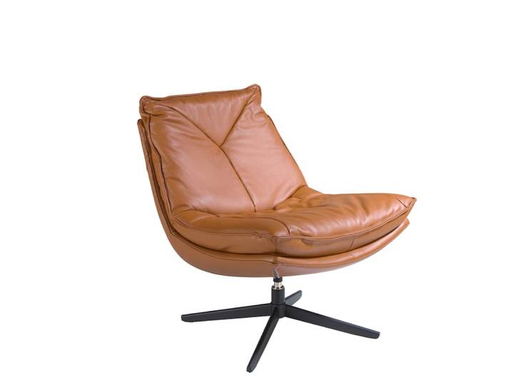 Fauteuil pivotant cuir brun acier noir