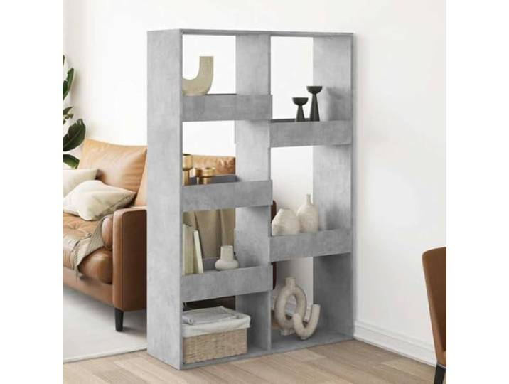 ROMHZKS Raumteiler Betongrau 100x33x155,5 cm Holzwerkstoff Regal 7 Fächer, feuchtigkeitsbeständig, glatte Oberfläche, pflegeleicht, Standregal
