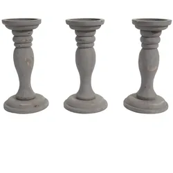 Décoshop26 - Set aus 3 Kerzenhaltern im Vintage-Stil 24 cm hoch aus grauem Holz 04_0002988
