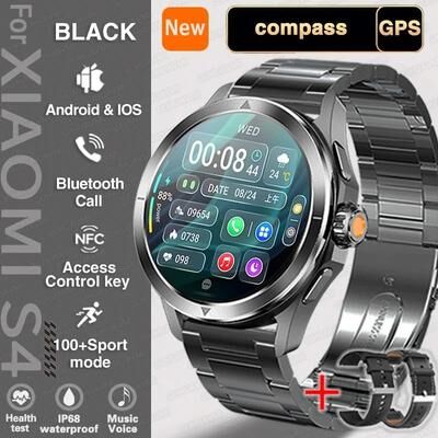 Uplifted Finds S4 Ultra Outdoor Sport Smartwatch   AMOLED HD Screen & NFC GPS   Executive Wireless Charging Wellness Suite black Steel 2a