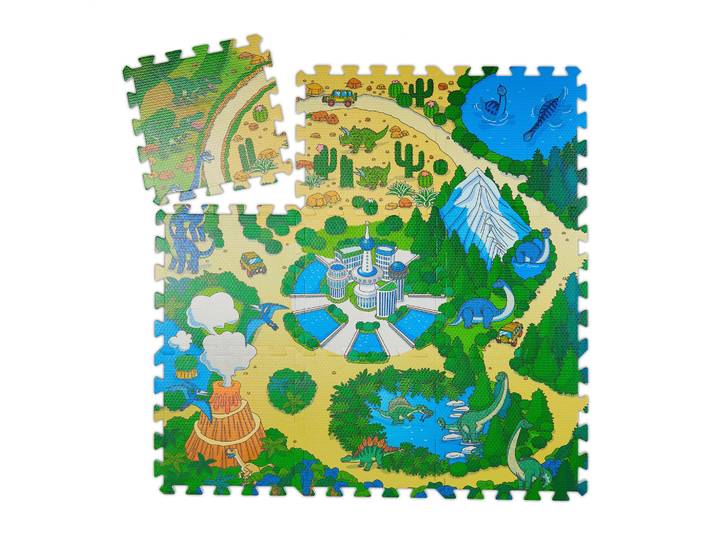Puzzlematte Dinosaurier Blau-Grün-Hellbraun
