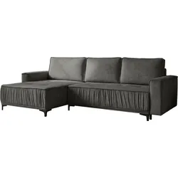 ECKSOFA Velora mit Schlaffunktion & Stauraum, Universell Rechts/Links, Grau Samt 270/92/150 cm