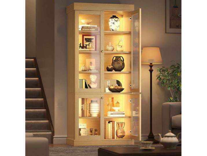 Odikalo Vitrine Vitrineschrank Glasvitrine mit LED (durchdachter Innenaufteilung und Kippschutz, stabil, sicher und vielseitig für Zuhause) 80×40×180cm