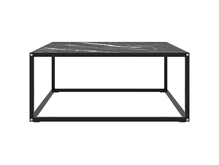 YUTAASU Couchtisch Schwarz mit Glasplatte in Marmor-Optik 80x80x35 Gehärtetes Glas, Pulverbeschichteter Stahl, Leicht zu Reinigen, Modernes Design für Wohnzimmer