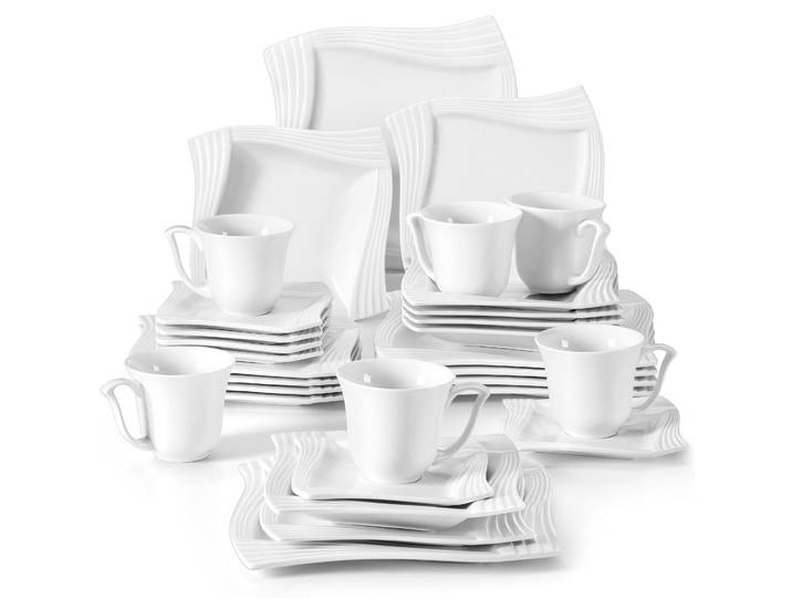 Service de table en porcelaine MALACASA AMPARO 30 pièces avec 6 sets à café, 6 assiettes à dessert, 6 assiettes à soupe et 6 assiettes plates pour 6 personnes
