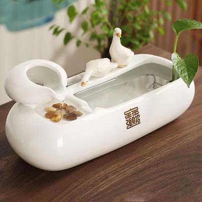 Inspired Finds Ceramic Cat Water Fountain Creative Desktop Waterfall & Indoor Pet Fountain goose Boat Fountain White