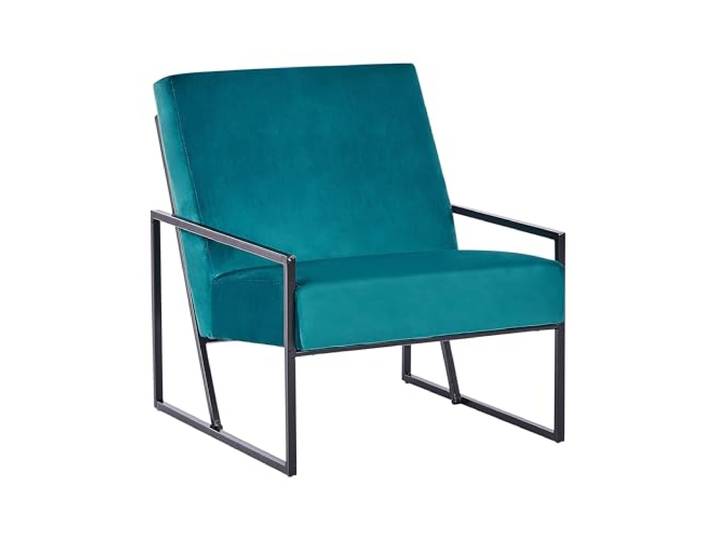 Beliani Sessel Samt blau grün mit schwarzem Metallgestell Armlehnen Lehne modern Delary