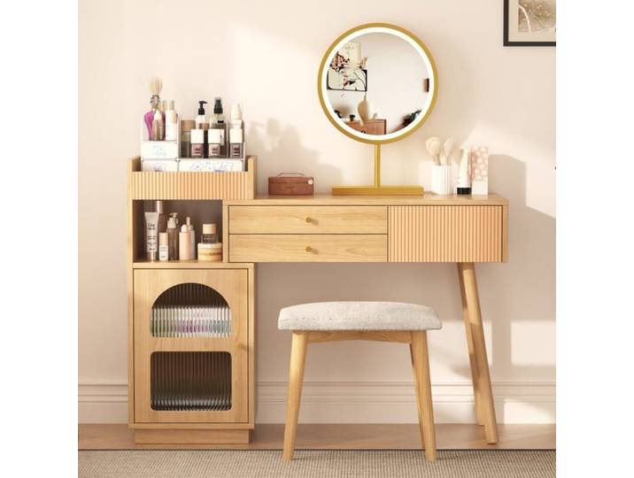 Coiffeuse avec miroir LED table de maquillage avec éclairage 3 couleurs meuble beauté avec rangement pour chambre 120x90x40 cm