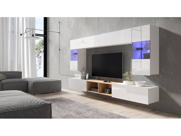 Designer Wohnwand Picasso mit LED - Weiß - Luxusbetten24