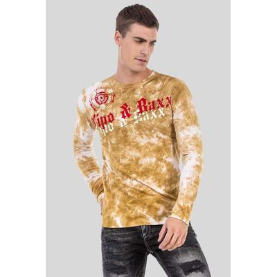 T-Shirt CIPO & BAXX "Sweatshirts", Damen, Gr. XXL, gelb (mustard), 95% Baumwolle, 5% Elasthan, bedruckt, regular fit, Shirts T-Shirt, mit Allover-Muster und Logoprint