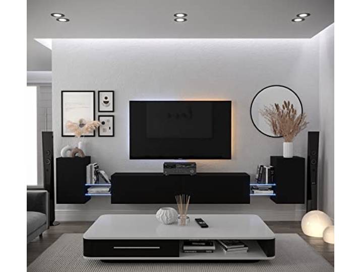 Furnitech Wohnwand Wohnzimmer Hängend Wohnwand Modern Wohnzimmer Schrankwand mit Regale und TV Schrank Wohnzimmer Möbel ohne LED (AN103-21B-M4-1C)