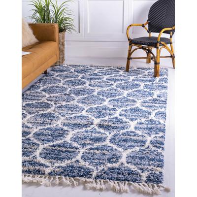 Hochflor-Teppich "Top Shag, LAGERRÄUMUNG", blau (blau, elfenbeinfarben), B:66cm H:32mm L:91cm, Polypropylen (PP), MYFLAIR MÖBEL & ACCESSOIRES, Teppiche, Fransenteppich, gewebt, melierte Optik, weich & kuschelig, mit Fransen