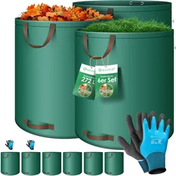 KESSER® Gartensack Set Laubsack Gartenabfallsack inkl. Handschuhe - Selbststehend 4 Griffe Stabil Robust & Faltbar - Laubsäcke Rasenschnitt Gartensäcke für Gartenabfälle Grünschnitt