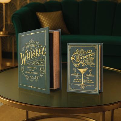 "American Art Decor Whiskey & Cocktail Themes Vintage Faux Leather Book Box Set - 10.62"" x 7.62"""