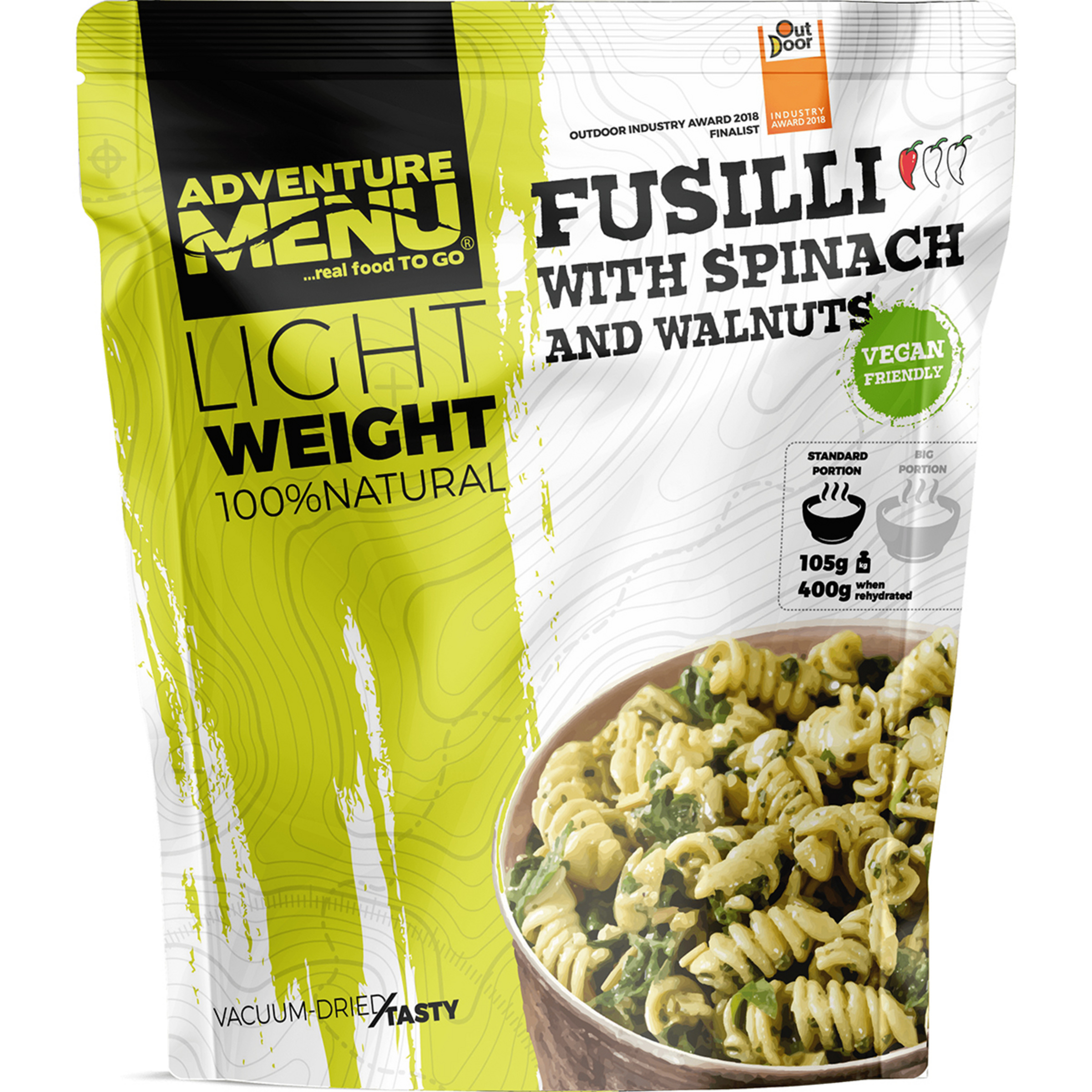 Adventure Menu Fusilli mit Spinat und Walnüssen Trekkingnahrung Größe 147g