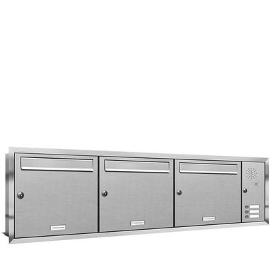 AL Briefkastensysteme 3 Fächer Premium Edelstahl Unterputz Briefkasten Anlage mit Klingeln, Post A4, robust, wetterfest, Artikelnummer: 331T3U3KSR