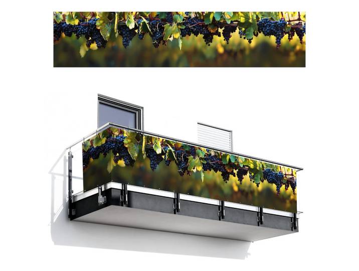 MuchoWow Balkon-Sichtschutz Trauben - Wein - Natur - Grün, Weinrot, Kunststoff, Rechteckig, 500x110 cm, Sonnenschutz, Sichtschutz
