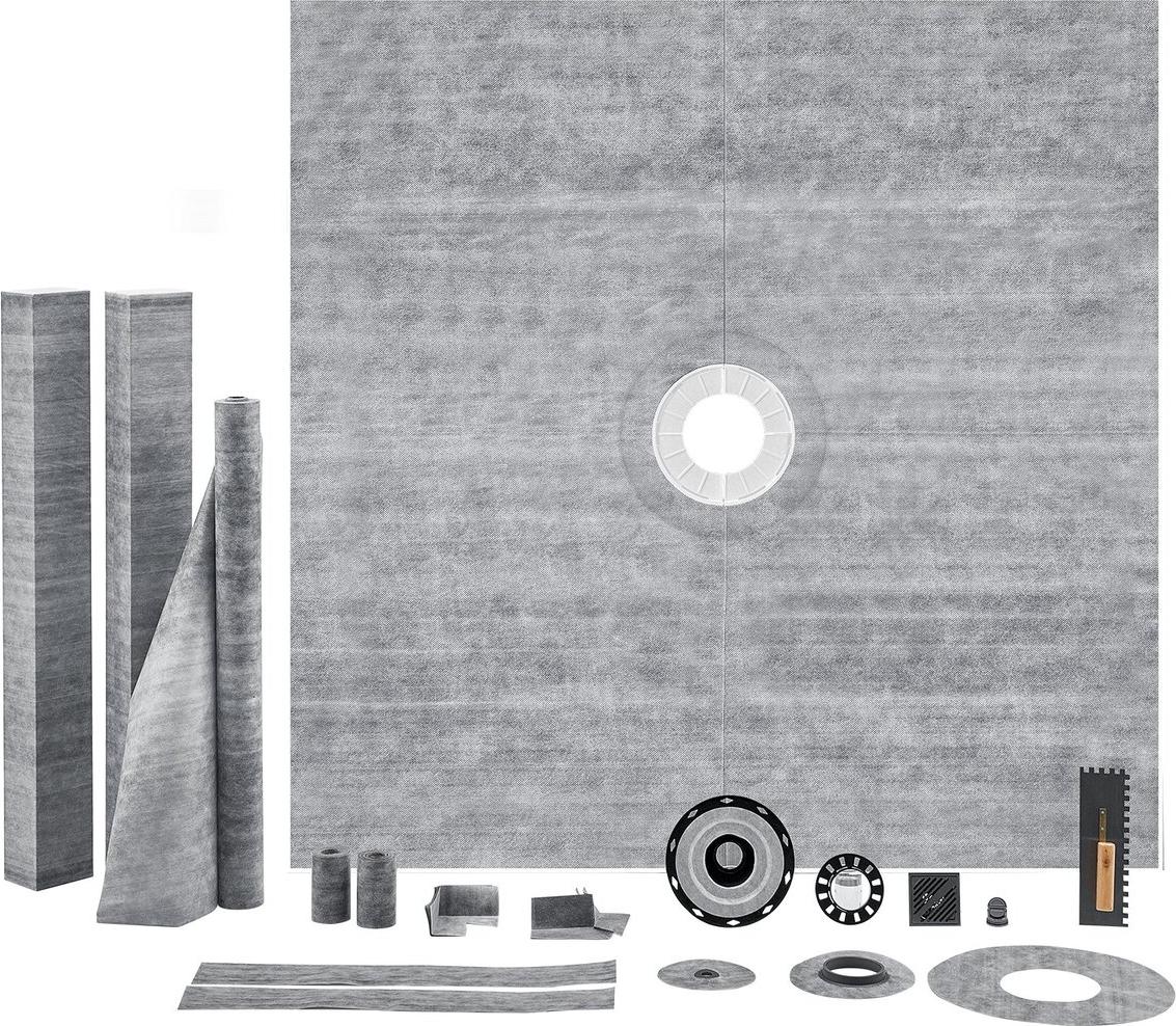 Duschschwellen-Set, 1828 x 1828 mm Duschwannen-Set mit 50,8 mm ABS-Mittelflansch, 101,6 mm Edelstahlrost, wasserdichter Duschschwelle, Membran und Dichtungsstreifen, Duschwannen-Neigungsleisten, passend für Badezimmer