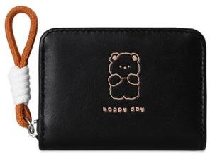 Discount Dollar Deals Cute Cartoon Women Wallet Bear Rabbit Cat PU Leather Coin Purse Short Wallet For Everyday Use black
