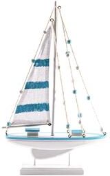 IH Casa Decor "Blue Coastal Wood Sail Boat 14.6"""