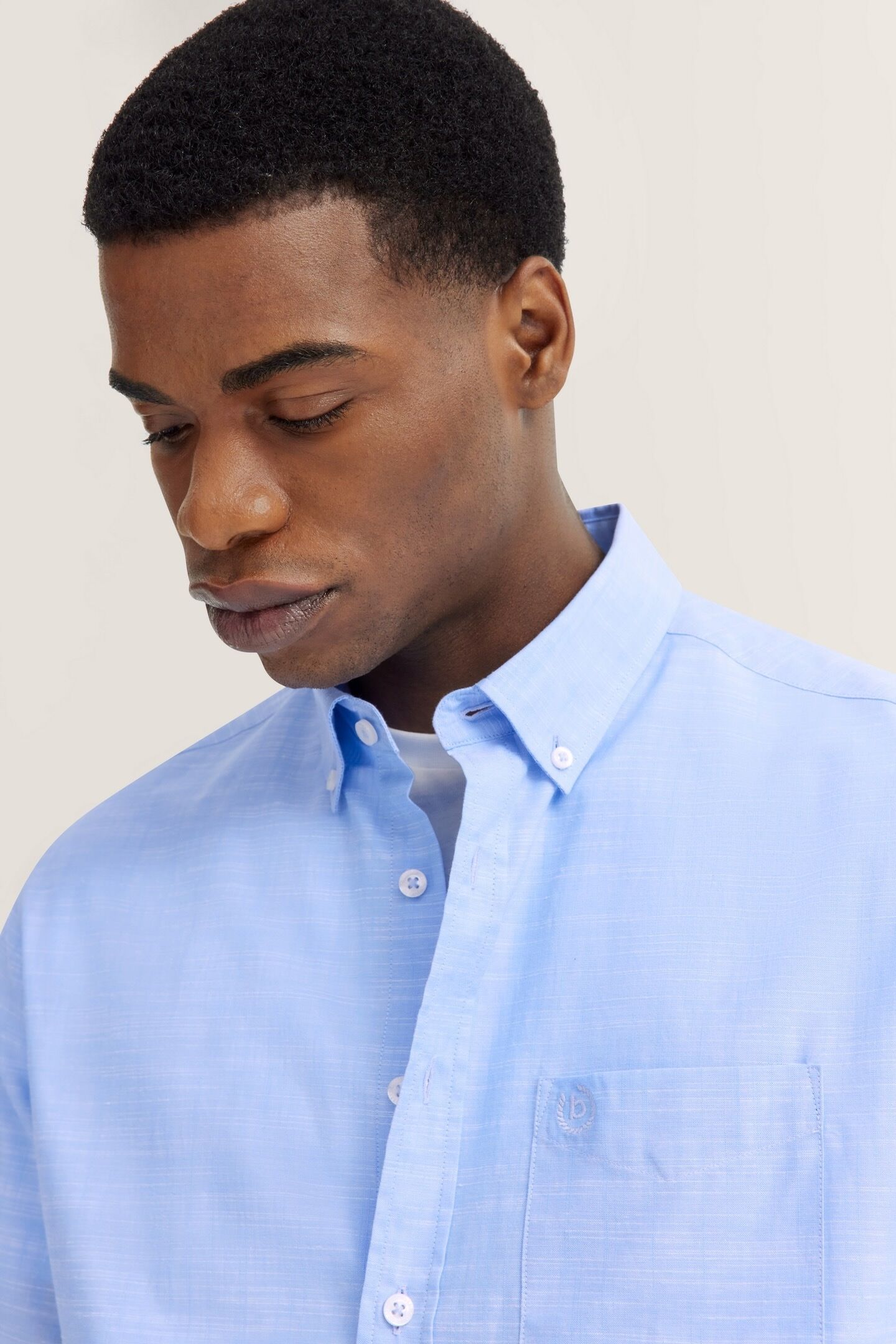 Kurzarmhemd BUGATTI, Herren, Gr. S, Normalgrössen, blau (320, hellblau), 100% Baumwolle, unifarben, normal, Hemden Kurzarmhemd, mit Button-Down-Kragen 320, hellblau S, Normalgrössen