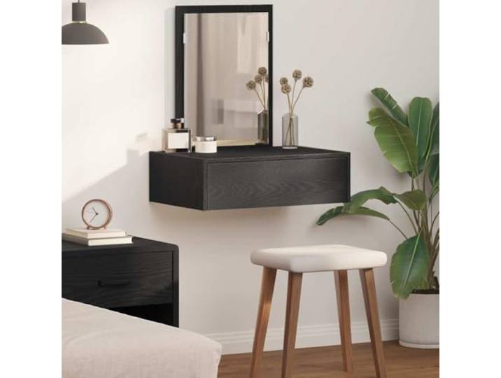 Schminktisch Schwarz 60x40x70 cm Holzwerkstoff mit Spiegel und Schubladen Schwarz, Holzwerkstoff, 60x40x70 cm, Spiegel integriert, zwei Schubladen, matte Oberfläche, rechteckige Form