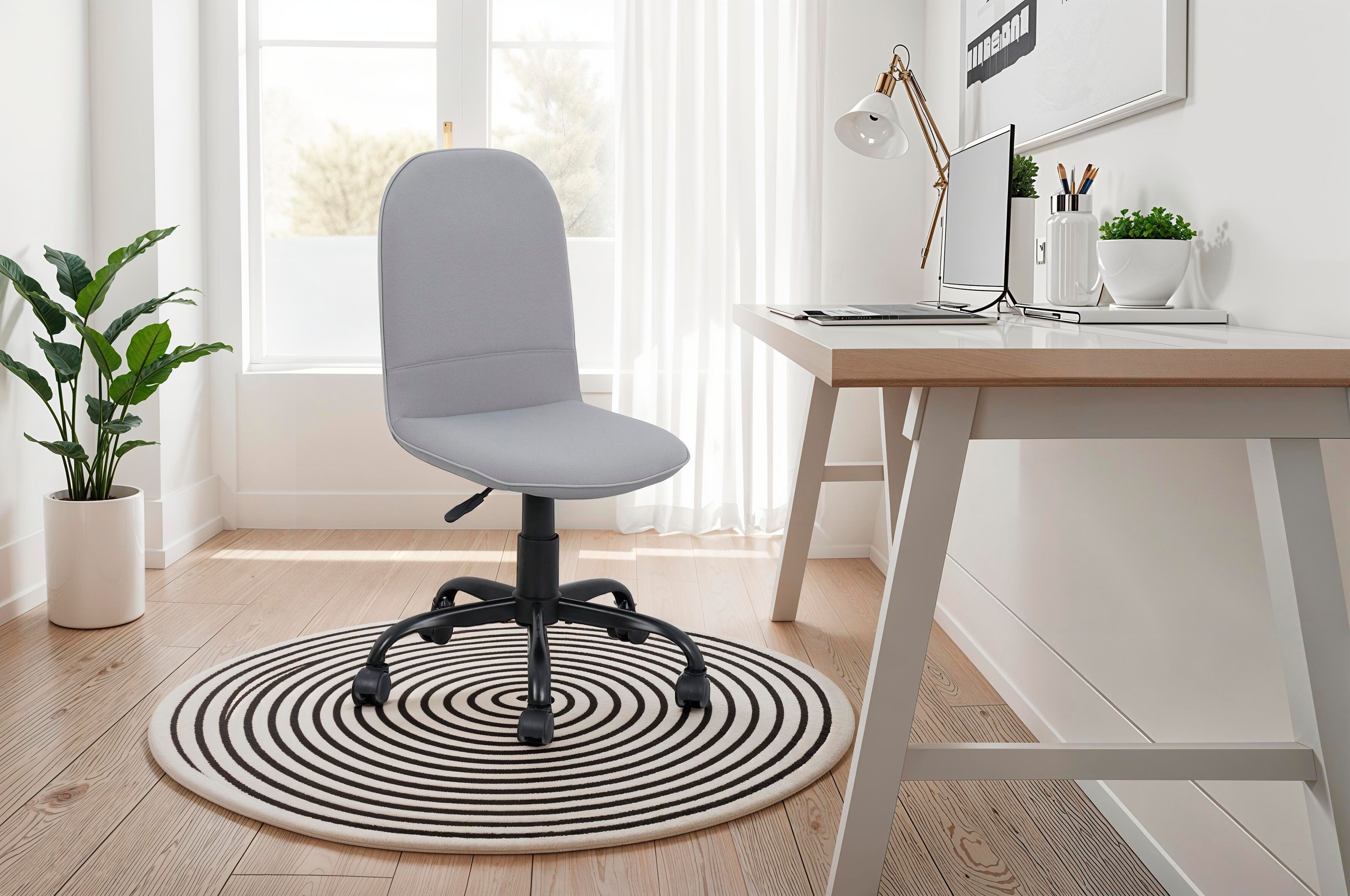 Bürostuhl BYLIVING "Trolly", grau (grau, schwarz, hellgrau), B:42cm H:95cm T:54cm, Metall, Polyester, Stühle, Bürostuhl, moderner Kinderstuhl / Drehstuhl, clever zusammenklappbar grau, schwarz, hellgrau B/H/T: 42cm x 95cm x 54cm, 1 Stk., Webstoff uni