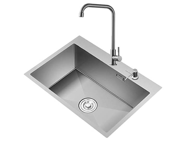 MYUYEE Quadratischer Geschirrspülbecken, 304 Edelstahl, Wohnmobil-Spüle mit Wasserhahn und Ablaufgarnitur, Schränke, Balkone, Bars (Silber, 55 x 45 x 21 cm)