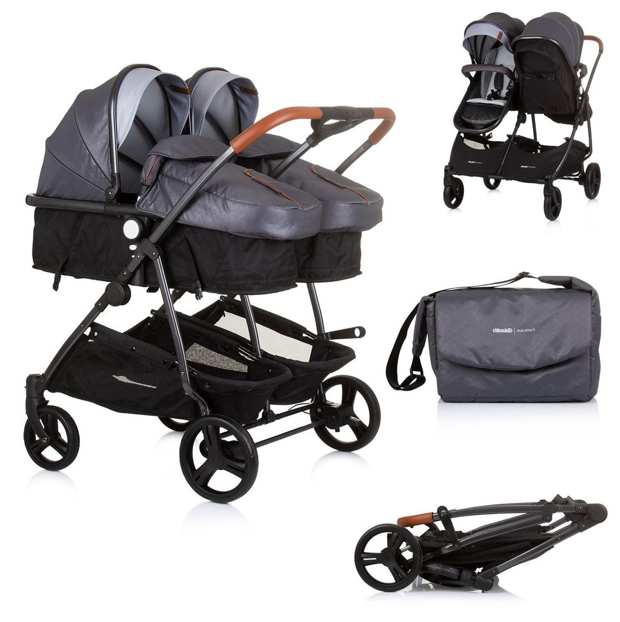 Chipolino Dubbele kinderwagen Duo Smart, grijs/lichtgrijs