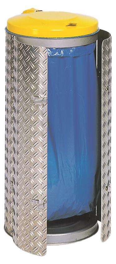 Kompakter Abfallsammler mit Türe | 120 Liter, HxBxT 99x43,5x43,5cm | Edelstahl | Alu-Duett-Blech | Deckel gelb